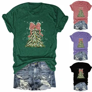 Women Merry Christmas Graphic Print T-Shirt Casual Cotton Short Sleeve Crew Neck Loose Holiday Top Festive Apparel