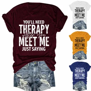 Γυναικείο Casual T-Shirt από Μείγμα Βαμβακιού Αστείο Αγγλικό Σύνθημα Στρογγυλή Λαιμόκοψη Κοντό Μανίκι Χαλαρή Εφαρμογή