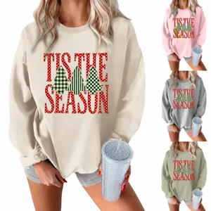Sweat-shirt pour Femmes avec Imprimé Sapin de Noël Décontracté Col Rond Manches Longues Pull en Polaire Tis The Season Top