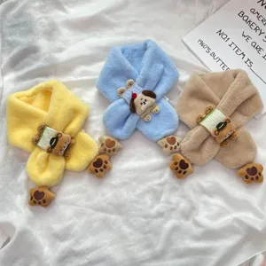 Children plush cross scarf winter cute cartoon bear neck warmer for kids baby girl