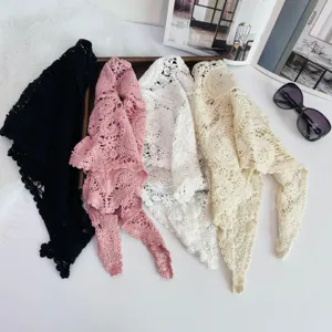 Crochet hollow triangular scarf, cotton lace solid color spring autumn shawl kerchief.