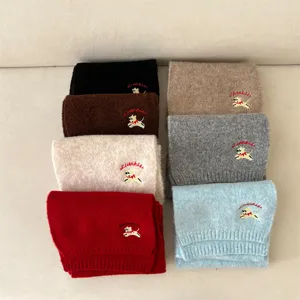 Children cute embroidered puppy knit scarf set, thick warm winter scarf for kids boys girls