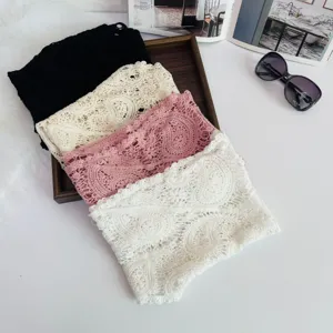Korean style hollow cotton lace triangle scarf solid color spring autumn decorative shawl knit headscarf