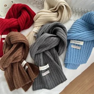 Kids winter warm knitted scarf set, soft cozy wool neck warmer with cute handmade cloth labels.