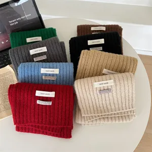 Kids winter warm knitted scarf, soft woolen neck warmer with fabric label for boys and girls.