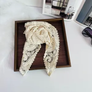 Korean hollow cotton lace solid color triangle scarf spring autumn travel decorative shawl