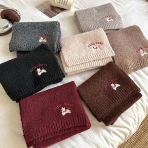 Children cute embroidered puppy knitted scarf winter warm kids neck warmer multi color