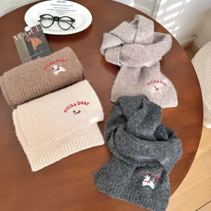 Children knitted winter warm scarf with cute puppy embroidery and soft woolen material for kids.