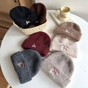 Kids cute puppy embroidered knitted beanie hat winter warm children casual cap soft cozy headwear