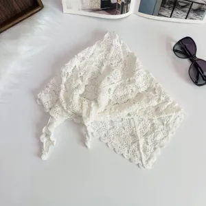 Korean Style Hollow Out Lace Triangular Scarf Women Solid Color Knitted Headscarf Spring Autumn Travel Decorative Shawl Neckerchief
