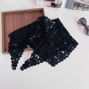 Black hollow lace triangular scarf knitted kerchief spring autumn fashion decorative shawl
