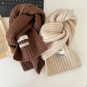 Children Winter Warm Knit Scarf Cute Solid Color Soft Polyester Kids Scarf With Woven Label Daily Outdoor Neck Warmer