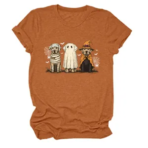 Halloween cute ghost dogs graphic t-shirt casual round neck short sleeve top for women