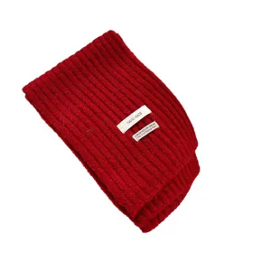 Children's red knitted warm winter scarf cute solid color soft woolen neck warmer folded view