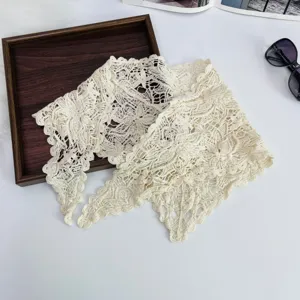 Beige hollow cotton lace triangular scarf, versatile spring and autumn headscarf and shawl.