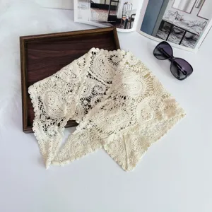 Korean style hollow cotton lace solid triangle scarf, vintage crochet headscarf for women.