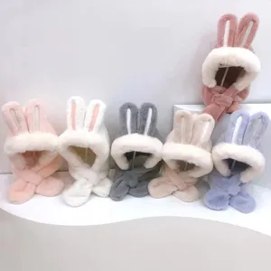 Bambini inverno simpatico peluche coniglietto orecchio cappello sciarpa caldo paraorecchie