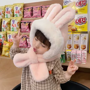 Carino cappello sciarpa orecchie coniglio peluche caldo spesso bambini inverno rosa
