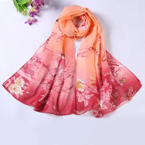 Spring Summer Chiffon Scarf Women Gradient Floral Shawl Beach Sunscreen Fashion Wrap