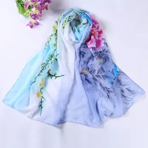 Elegant floral print chiffon scarf women summer beach shawl lightweight fashion wrap accessory