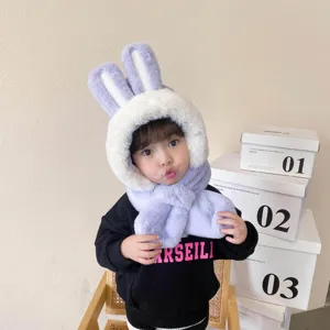 Set cappello e sciarpa con orecchie di coniglio in peluche per neonati inverno caldo