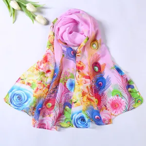 Spring summer chiffon printed sun protection scarf women shawl beach towel fashion elegant