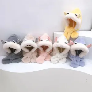 Bambini inverno peluche un pezzo cappello sciarpa carino spesso caldo cappello paraorecchie