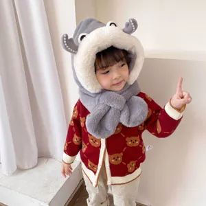 Set cappello e sciarpa in peluche per bambini inverno caldo simpatici corna spesse