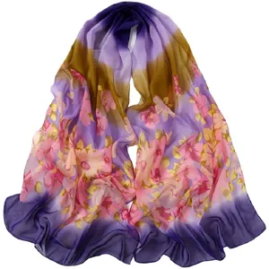 Women's chiffon printed scarf shawl lightweight summer beach wrap floral design elegant fashion