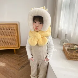 Bambino inverno peluche cappuccio sciarpa simpatico spesso caldo paraorecchie cappello