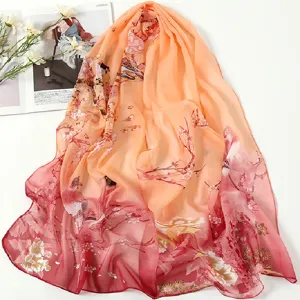Spring summer gradient floral chiffon scarf women shawl beach wrap elegant fashion accessory