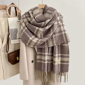 Women's Imitation Cashmere Plaid Scarf Thickened Warm Winter Shawl Tassel Design Versatile Commuting Casual Fashion Scarf
