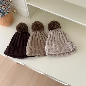 Children's knit hat autumn winter pom pom baby warm woolen beanie cap for kids detail