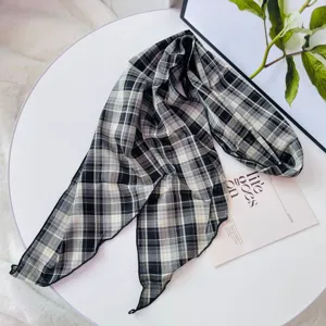 Retro black and white plaid skinny scarf, versatile spring and summer neck accessory and chic twilly.