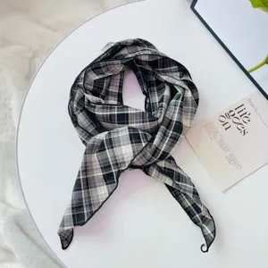Black white plaid long scarf, chic neck ribbon for women spring and summer wear.