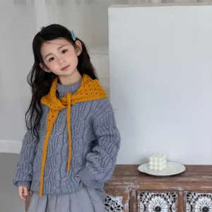Bufanda triangular de punto para niños corbata hueca otoño invierno cálido accesorio cuello