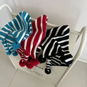 Children striped knitted scarf with pom poms winter warm baby neck warmer fashion soft