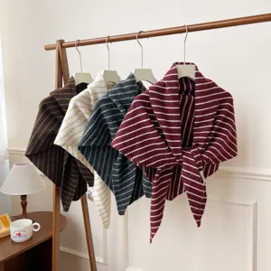 Dames Mode Gestreepte Driehoek Sjaal Herfst Winter Warm Kantoor Sjaal Casual Gebreide Hals Sjaal