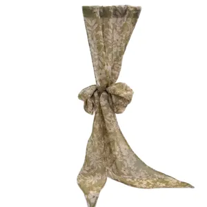 Green floral georgette neckerchief long ribbon scarf for elegant summer fashion styling