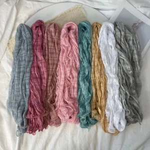 Soft pleated long scarf for women, lightweight breathable sheer shawl, summer neck wrap style