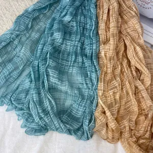 Summer breathable pleated cotton linen scarf shawl long lightweight neck wrap for women
