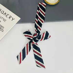 Korean style striped silk ribbon scarf women versatile hairband neck wrap accessory.