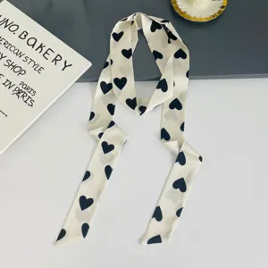Korean style sweet heart print thin slim ribbon scarf versatile chic hair band neck wrap