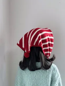 Kids red white striped knitted shawl winter warm cozy baby toddler fashion cute soft bib