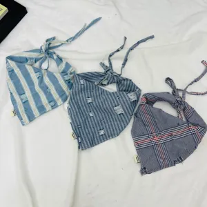 Kids Fashion Cotton Blend Triangle Scarf Distressed Striped Plaid Bandana Breathable Windproof Neck Warmer Bib