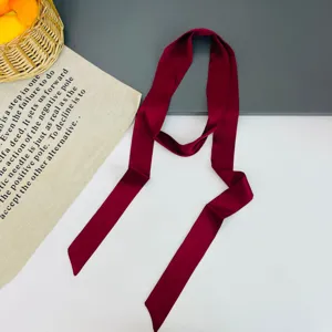 Solid color long thin silk scarf, versatile ribbon for handbag handle, hair band and neckerchief.