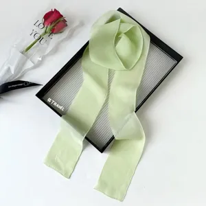 Summer thin solid color long silk scarf women elegant green hair band bag ribbon accessory
