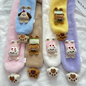 Children plush scarf cute cartoon winter thick warm cross neck warmer for girls kids
