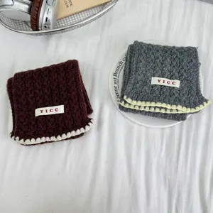 Children cable knit winter warm scarf brown grey two colors kids soft wool neck warmer detail