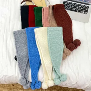 Children knitted scarf winter warm neck warmer pom pom cute colorful unisex kids winter collar